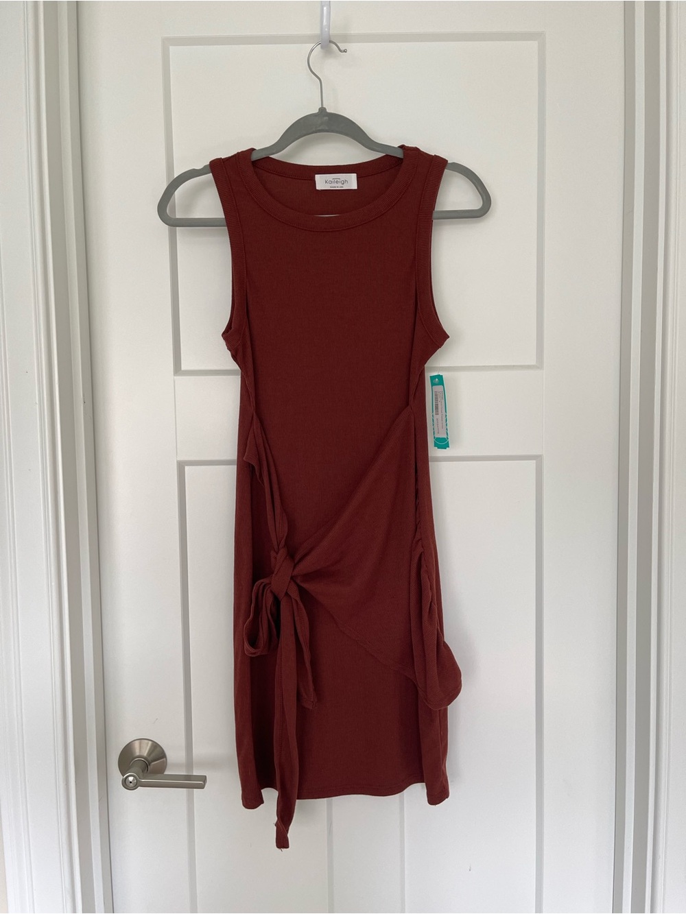 Sleeveless Tie-Side Fitted Kint Dress in Rust Brown Small Stitch Fix USA Made